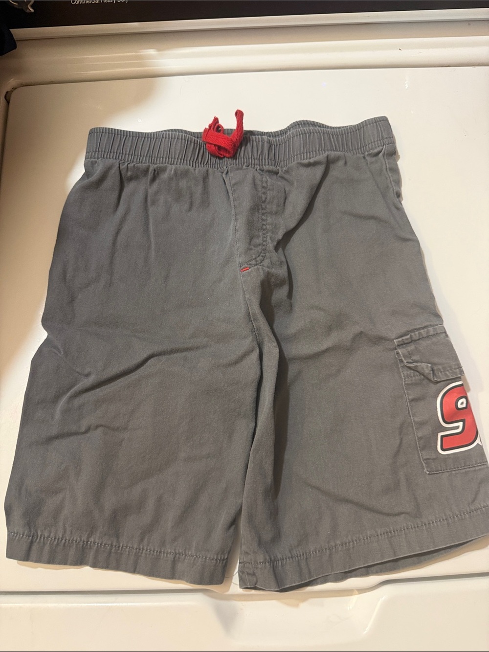 Kids cars Gray Cargo Swim Shorts with Red Drawstring